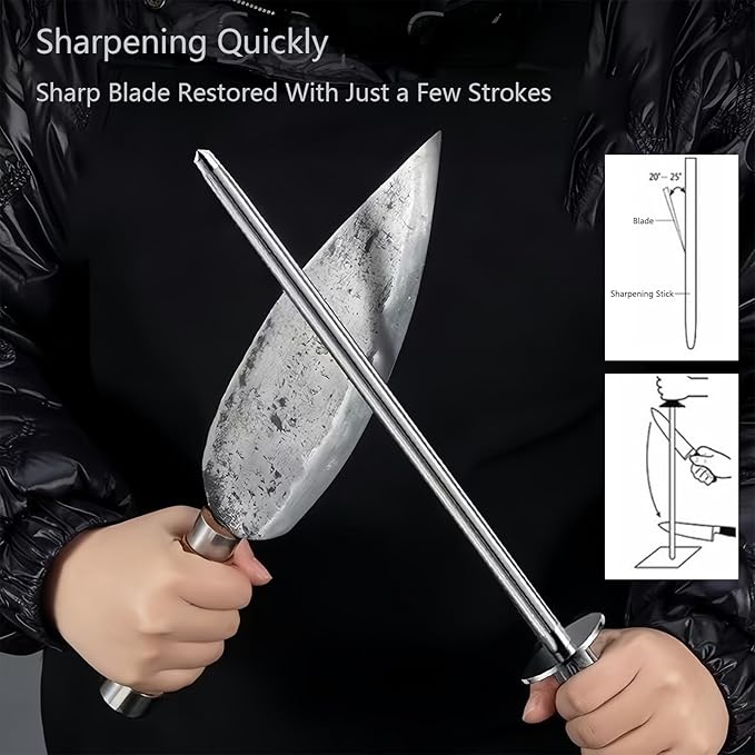 Professional Honing Rod -12 inch High Carbon Steel Knife Sharpener Rod Colorful Color Wood Handle,Sharpening Rod Belt Magnetization,Honing Steel Quick Sharpening,Chef's Sharpening Tool