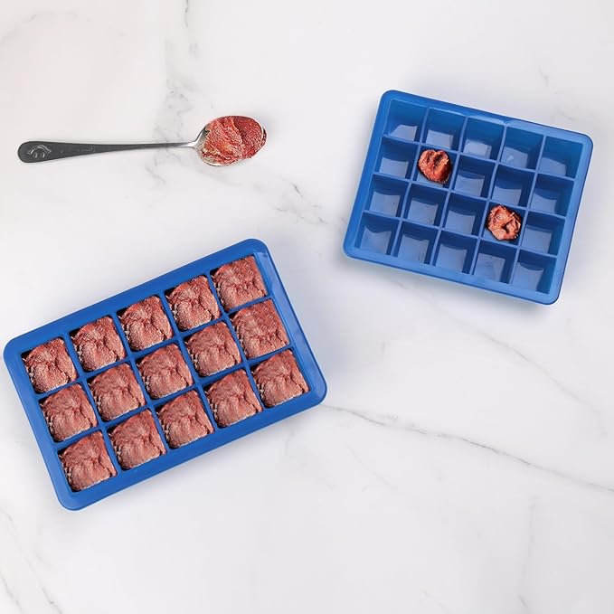 2 Tbsp & 1 Tbsp Silicone Freezer Molds - Perfect for Storing Garlic, Herbs, Ginger, Pesto, Tomato Paste, Lemon Juice,Vegetable Purees,Purees and More - Silicone Food Freezer Tray (Blue 4 Pack)
