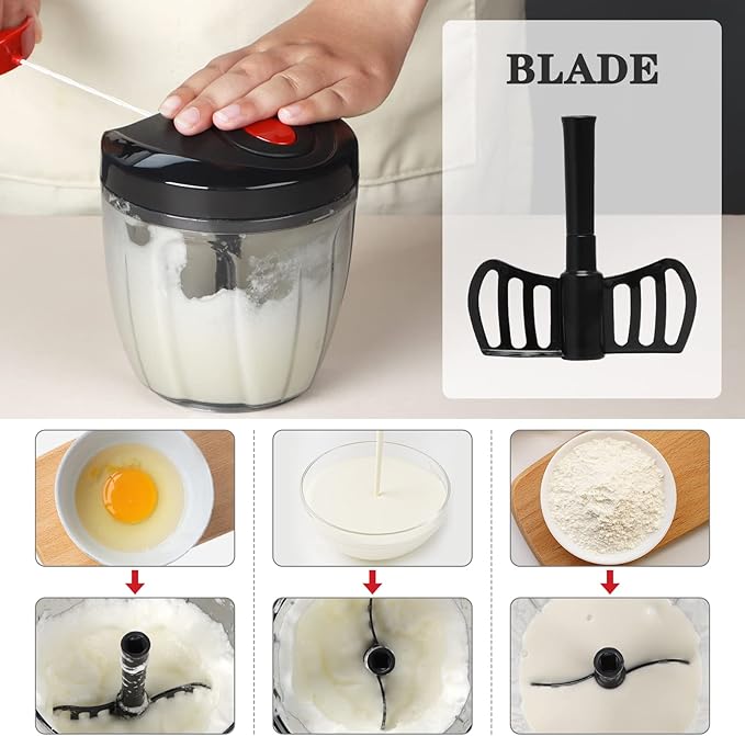 Cambom Manual Food Chopper Vegetable Cutter, Hand String Vegetable Chopper Onions Cutter for Vegetable Fruits Nuts BPA Free Food Safe Material, 900ml Black