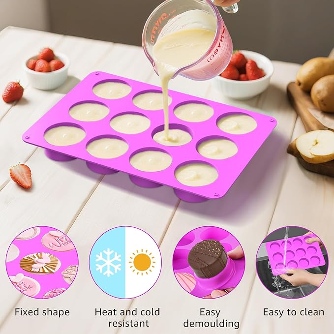 MGWOTH Chocolate Covered Mold Set: 3PCS Silicone Cookie Mold with 50 Clear Treat Boxes, Round Baking Mold for Oreos,Candy, Rice Crispy, Mini Cake, Individually Wrapped Cakesicle Party Favor Packaging