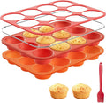 Silicone Muffin Pan with Metal Reinforced Frame,2 Pcs 2.9" Regular Size 12 Cups Egg Bite Mold,Non-Stick,Easy Release,For Egg Muffins, Cupcakes, Large Muffins,Cheesecakes(Orange + Red)
