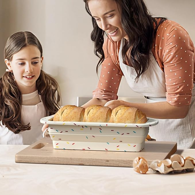 2 Packs Collapsible Loaf Pan,Silicone Bread Pan,Sturdy Loaf Pans for Baking Bread 9 x 5, Easy Release Loaf Pan, Great for Cakes, Brownies, Dishwasher Safe (9"x4"x2.5", Off-white, 2 Pieces)
