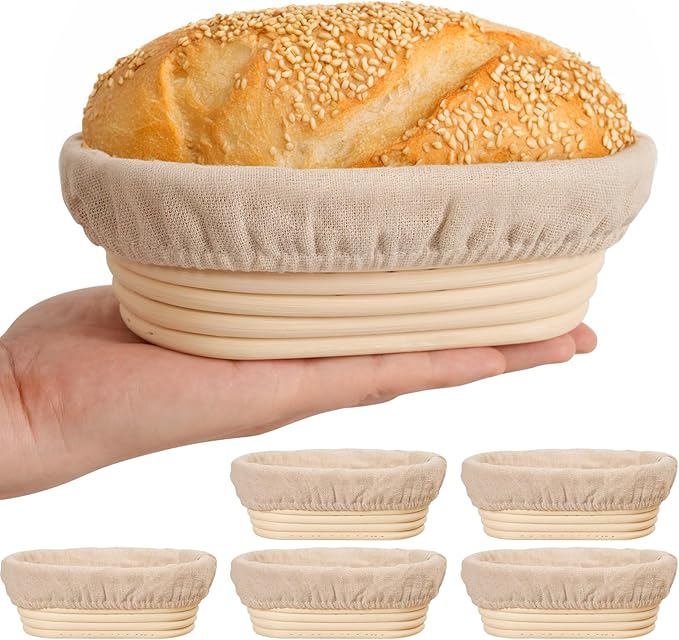 6 Inch Oval Banneton Bread Proofing Basket Set of 6, Kikcoin Mini Sourdough Bread Baking Supplies, Small Banneton Basket Proofing Baskets for Sourdough Bread Baking