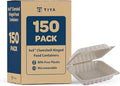 TIYA Clamshell Food Containers - White Bulk 150 Pack, 8x8 in - BPA-Free Plastic To-Go Containers - Microwavable, Hinged, Tall Reusable Clamshells - Great for Meal Prep