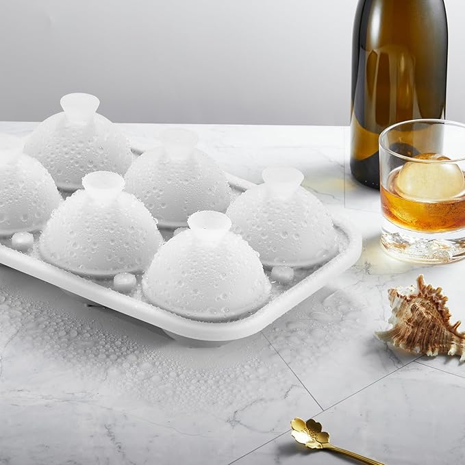 Nax Caki 3D Round Ice Cube Tray, Large Ice Ball Maker Silicone Fun Shapes Whiskey Ice Mold with Funnel for Cocktails, Bourbon,Brandy, Whiskey Gifts for Men