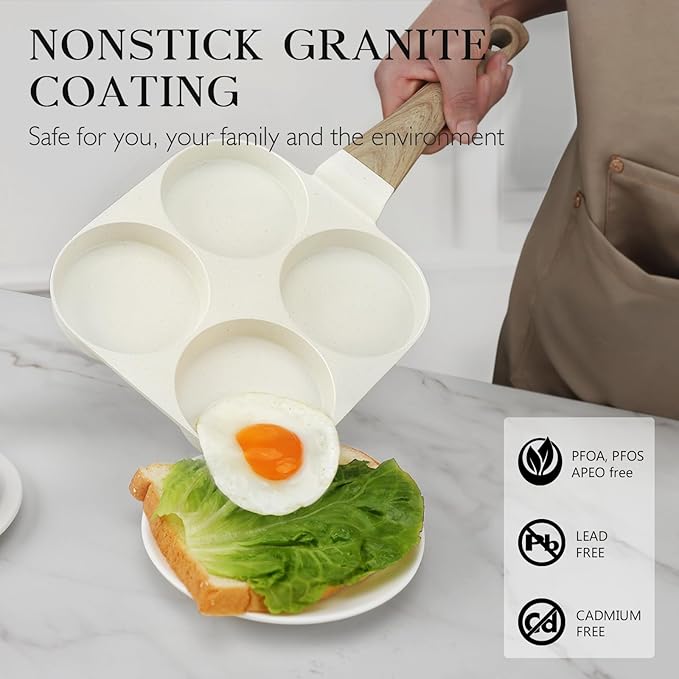 GiPP Nonstick Egg Frying Pan, 4-Cup Granite Non Stick Omelette Pan Skillet for Breakfast, Pancake Pan with Heat-Resistant Handle, Compatible with All Stovetops, Easy to Clean, PFOA Free, White