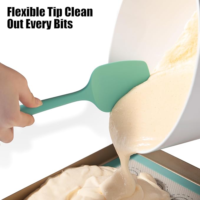 Heat Resistant Silicone Spoon Spatulas, Doosu 600°F High Temp Flexible Cooking Spoons Kitchen Spoonula Scratch-Proof for Mixing Stirring Scraping Serving Non-Stick Cookware (Set of 3, Aqua Sky)