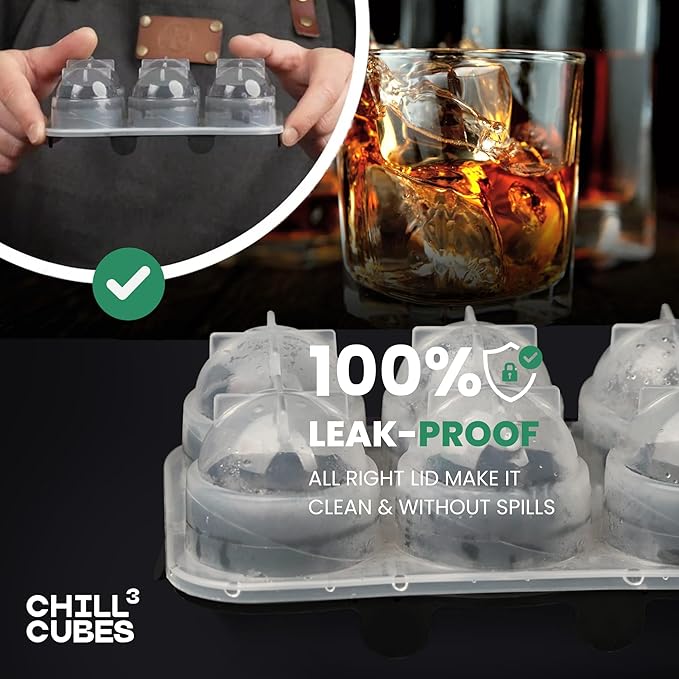 Large Round Ice Cube Trays - Set of 2, Silicone Ice Ball Molds for Chilly Drinks, Perfect Whiskey Ice Molds, for Cocktails - BPA-Free