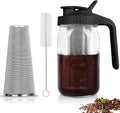 Cold Brew Coffee Maker,32 Oz Mason Jar Pitcher with Stainless Steel Filter, Pour Spout Handle Lid, Heavy Duty Glass Airtight & Leak-Proof Pitcher for iced coffee Tea Breastmilk Lemonade-Black