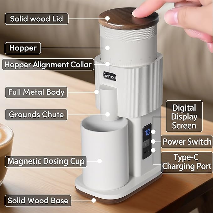 Burr Coffee Grinder,Wirsh Electric Single Dose Coffee Grinder Geimori GU38 with 38mm 6-Core Conical Burr,Stepless Adjustment for Drip,French Press,Cold Grind Settings from Fine to Coarse