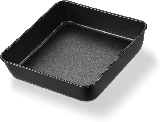 E-far 8x8 Baking Pan, Nonstick Square Cake Pan with Stainless Steel Core, Black Metal Bakeware for Brownies Lasagna Cakes, Non-toxic & Easy Clean, 2 Inch Deep