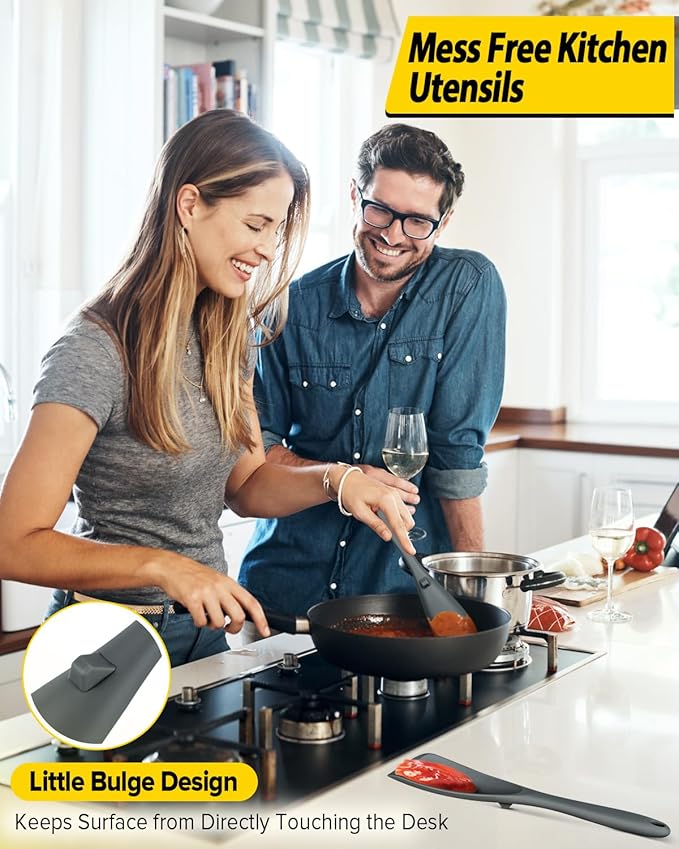 Pack of 2 Cooking Spoons for Non Stick Cookware, Multifunction Spatula Spoon BPA-Free, One-Piece Design, Suitable for Scooping, Scraping, Serving and Mixing(BLACK-GRAY)