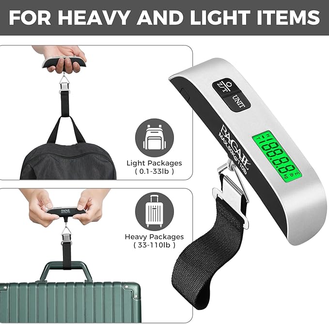 BAGAIL Digital Luggage Scale, 110lbs Hanging Baggage Scale with Backlit LCD Display, Portable Suitcase Weighing Scale, Travel Luggage Weight Scale with Hook, Strong Straps for Travelers