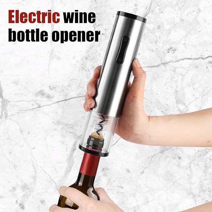 Electric Wine Opener Set, Cordless Electric Corkscrew Wine Opener, Premium Wine Gifts Box with Automatic Wine Openers, Foil Cutter, Foil Cutter, Wine Aerator, Vacuum Pump, 4 Stoppers, Rechargeable
