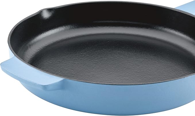 KitchenAid Enameled Cast Iron Frying Pan/Skillet with Helper Handle and Pour Spouts, 12 Inch, Blue Velvet