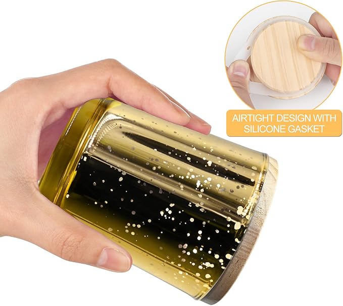 Thick Candle Jars for Making Candles 16 Pcs, 7 OZ Empty Jars with Wood Lids for Candle Making, Sample Container, Gold