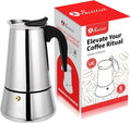 Moka Pot, 6 Cups (10.6 oz) Stovetop Espresso Maker, 304 Stainless Steel Moka Pot, Induction Compatible, Silver