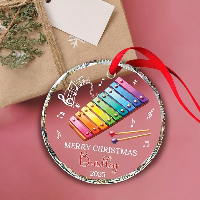 Personalized Xylophonist Christmas Ornament with Text/Name, Xylophone Glass Ornaments Gifts for Music Teacher, Custom Xylophone Player Xmas Tree Ornament, Musical Instrument Lover Glass Keepsake 2025