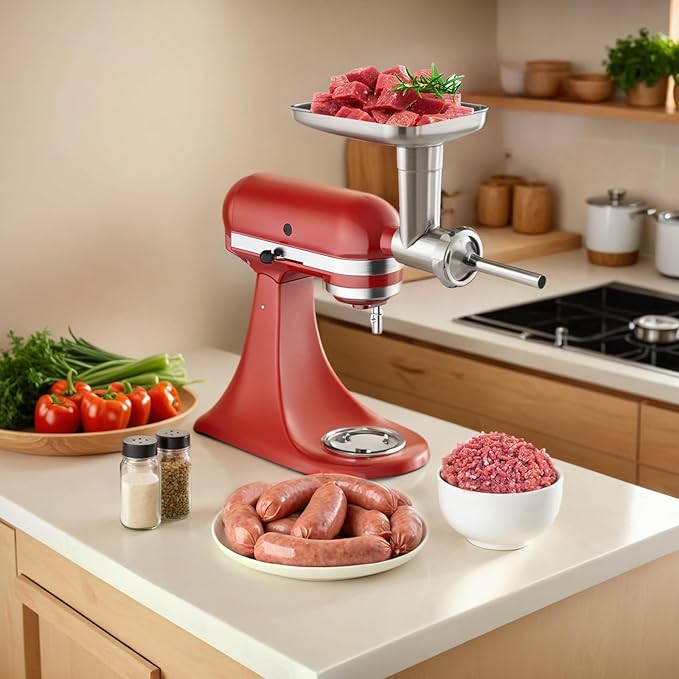 Stainless Steel Meat Grinder Attachments for KitchenAid, Sausage Stuffer, Compatible with KitchenAid Stand Mixer of All Models, Dishwasher Safe