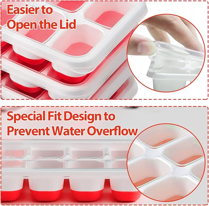 DOQAUS Ice Cube Trays 4 Pack, 56 pcs Silicone Ice Cubes Tray Maker with Spill-Resistant Removable Lid, Easy Release & Pop out, LFGB and BPA Free, Stackable Flexible, for Baby Food, Cocktail, Coffee
