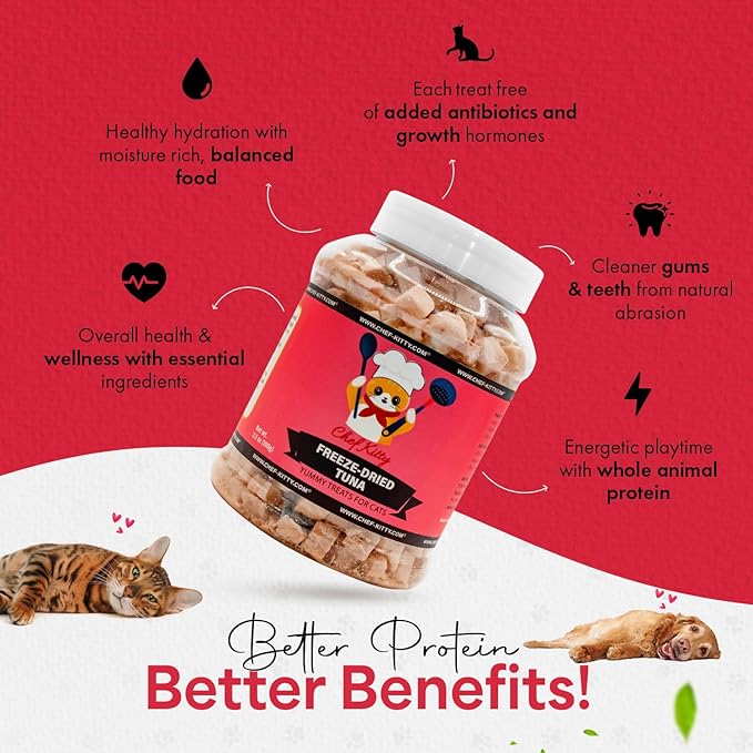 Freeze-Dried Tuna Treats for Cats & Dogs – 100% Wild Caught, Single Ingredient, High-Protein, Healthy Snack – No Additives or Preservatives – 7.4oz - Inspected & Tested in USA
