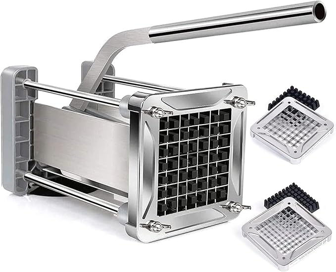 French Fry Cutter, Sopito Professional Potato Cutter Stainless Steel with 1/2-Inch and 3/8-Inch Blade Great for Potatoes Carrots Cucumbers