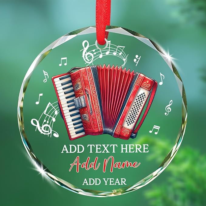 Accordion Lover Christmas Ornament Gifts, Personalized Text & Name Musical Instrument Glass Ornament Xmas 2025, Accordion Glass Ornaments Gift For Accordionist, Customized Instrument Player Ornaments