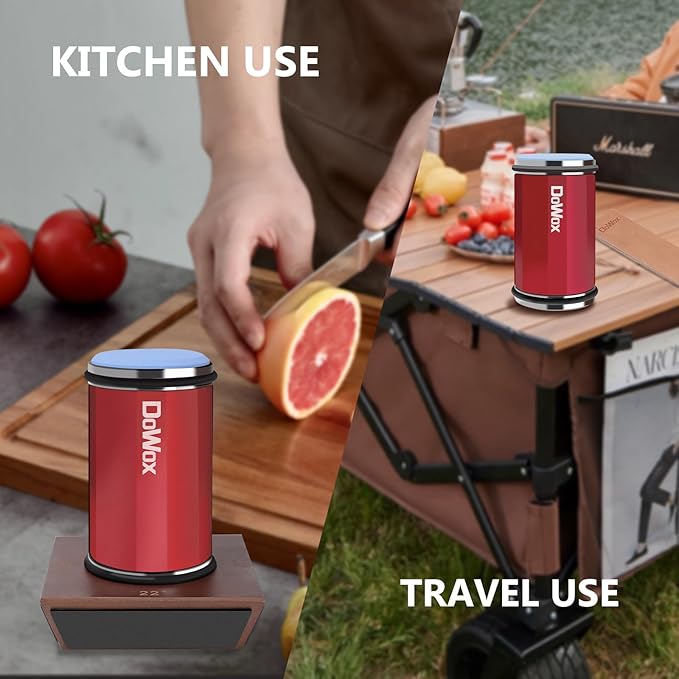 Longer Rolling Knife Sharpener with Leather Strop, Upgraded Rolling Knife Sharpening with 4 Degree Angle and 4PCS Replaceable Honing Discs, Easy to Sharpen Ktichen Knives, Red