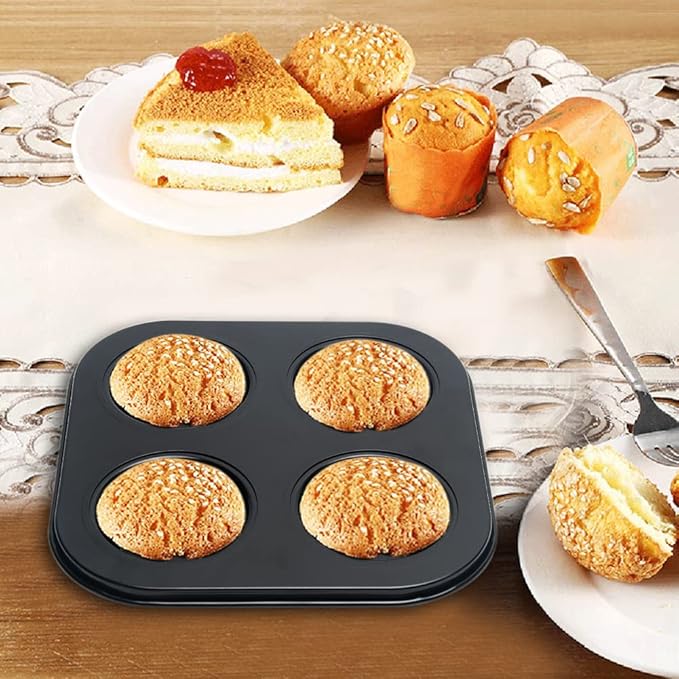 Pilarmuture 4 Hole Muffin Pan Muffin Trays, Bakeware Tins & Trays Non-stick Cupcake Baking Pan Mini Muffin Cups Pudding Bakeware Cake Mold for Oven Baking Roasting
