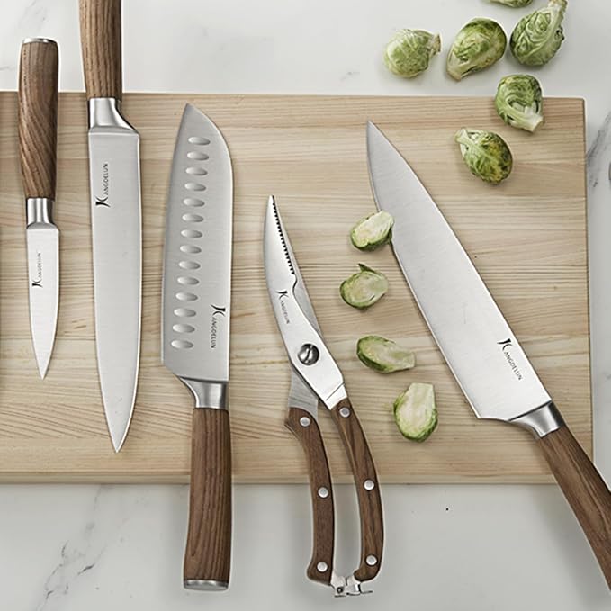 Natura Series 15 PCS Knife Block Set, Ultra Sharp High Carbon Stainless Steel with Wooden Handle