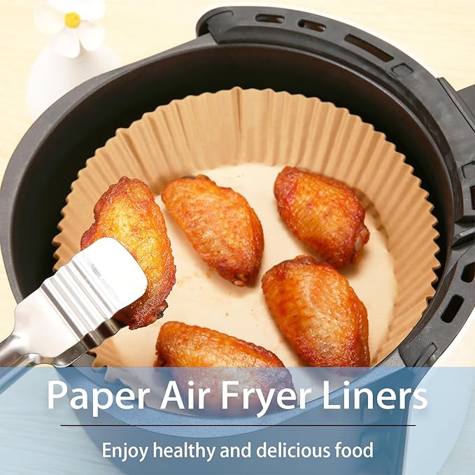 100PCS Air Fryer Disposable Paper Liners Fit 3-5QT Non-Stick Air Fryer Parchment Paper Air Frying Roasting Microwave Basket Oil-proof Resistant Baking Parchment Paper Thick (Round, 6.5inch)