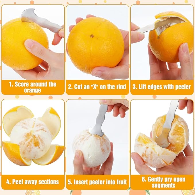 2Pcs Easy-to-Peel Orange Peeler Tool, Stainless Steel Citrus-Peeler, Left-Right Opening Citrus Peeler Tool, Hook Design for Easy Storage