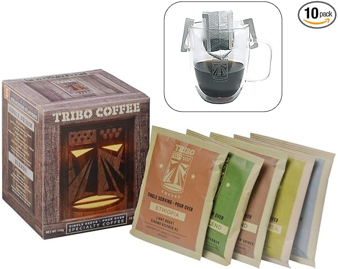 Tribo Coffee Single-Serve Portable Pour Over Drip Coffee - Variety - 10 Servings (Light, Medium & Med-Dark Roasts)