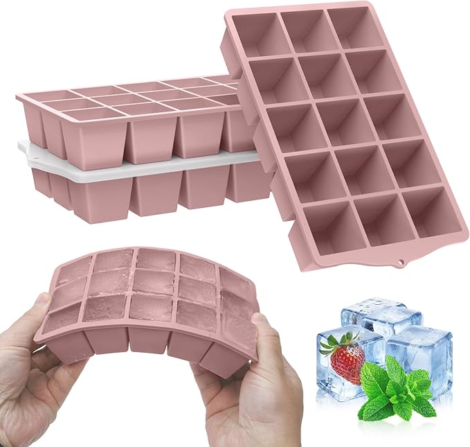 FANYITY Bpa Free Silicone Ice Cube Trays 4-Pack with Locks lids,Easy Release Ice Molds for Freezer,Perfect for Cocktails, Whiskey, Coffee