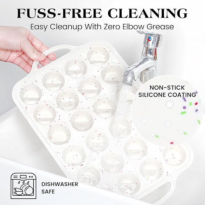 1 Pc Mini Muffin Pans with Metal Reinforced Frame, 24 Cups Nonstick Silicone Cupcake Tray for Baking, Food Grade Small Muffin Molds with Handles (Cream)