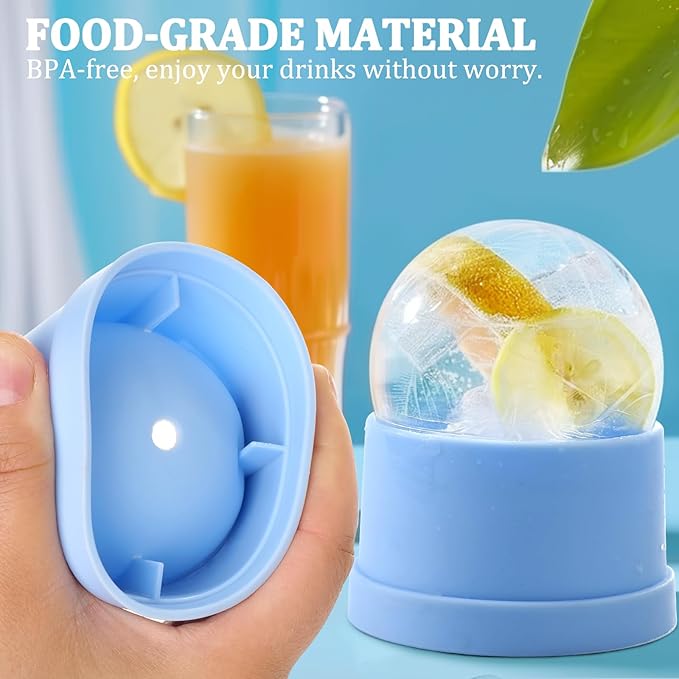 Ice Ball Maker Mold, Large Whiskey Ice Cubes Mold Round Ice Cube Mold, Easy Release Sphere Ice Mold, Silicone Ice Molds for Whiskey Cocktails Juice, Blue, Set of 2