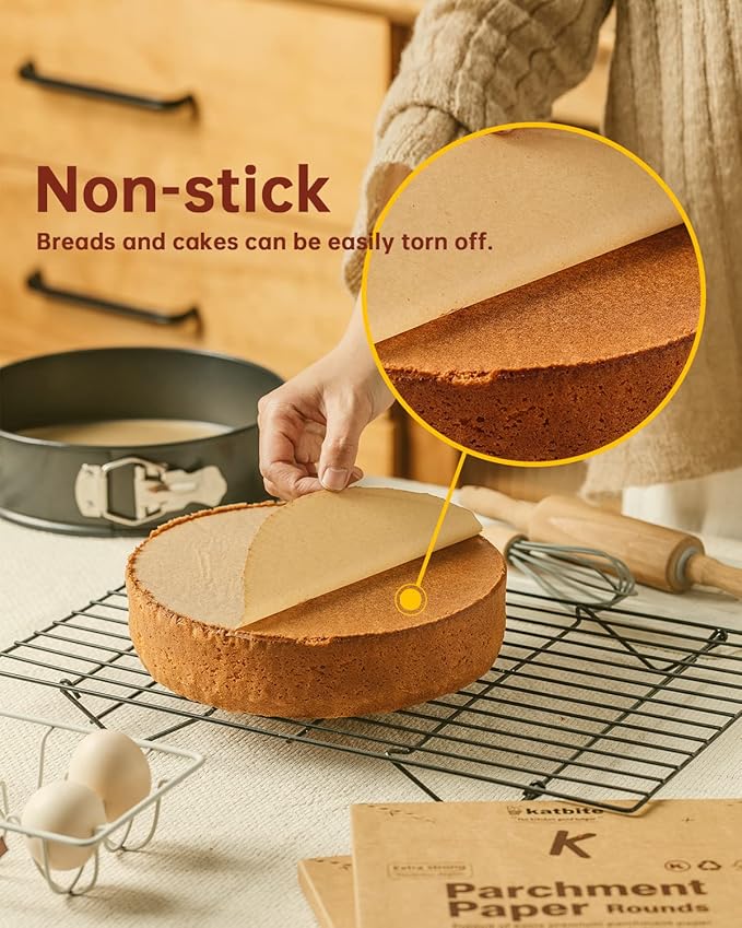 Katbite 200Pcs 10 Inch Parchment Paper Rounds, Unbleached & Non-stick, Precut Parchment Circles for Spring Pan, Storage/Freezing Hamburger Patties