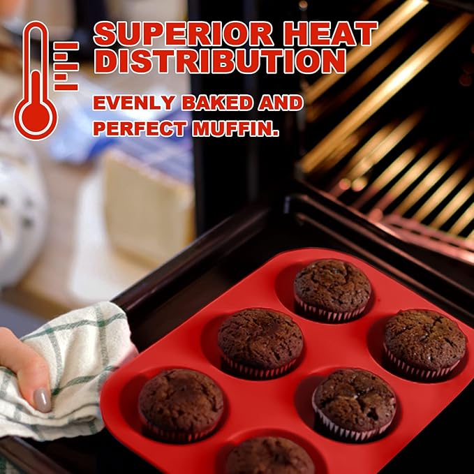 Anaeat Silicone Muffin Pan - 6 Cups Non-Stick Cupcake Molds, Food Grade Silicone Baking Tray for Making Egg Muffin, Cupcake, Quiches, Tart and Desserts, Reusable Muffin Tin Just Pop Out