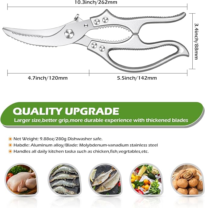 Kitchen Scissors – Luxury Heavy Duty Poultry Shears & Multipurpose Kitchen Scissors for Meat, Chicken, Fish & Vegetables, High Carbon Stainless Steel, Safety Lock, Dishwasher Safe