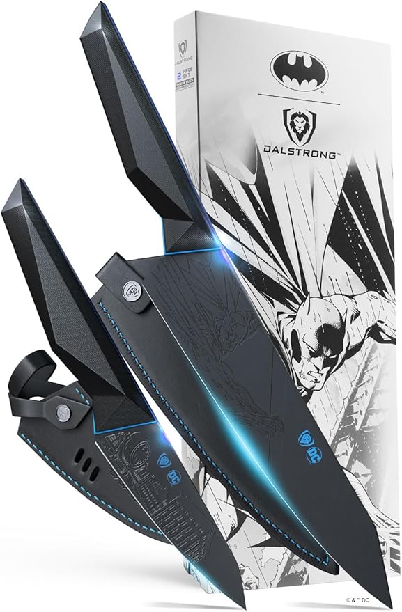 Dalstrong Knife Set - 2 Piece - BATMAN™ Shadow Black Edition - 8" Chef Knife 3.75" Paring Knife - High Carbon 7Cr17MoV Steel - Black Titanium Kitchen Knife - Collection Item - G10 Handle - Sheath