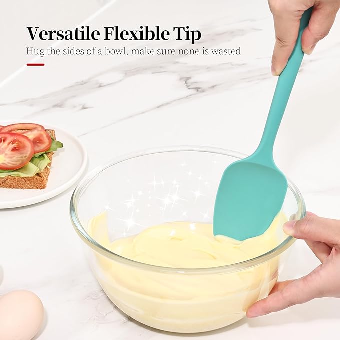 600ºF Heat Resistant Spatula, 11.34 inch High Heat Food Safe Semless Kitchen Silicone Spoon Spoonula Scraper for Cooking Baking Mixing Scraping Stirring Nonstick Cookware Pan Bowl (Aqua Sky)
