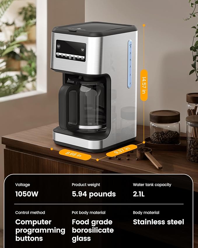 COWSAR 14-Cup Coffee Maker, 24-Hour Programmable Coffee Brewer, Keep Warm, Drip Free, Washable Filter, Stainless Steel, Silver - Commercial Performance