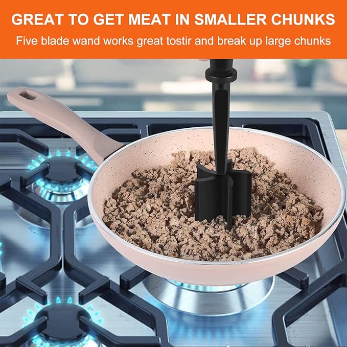 3Pcs Meat Chopper 5 Curved Blades Ground Beef Masher Hamburger Chopper with Nonslip Handle