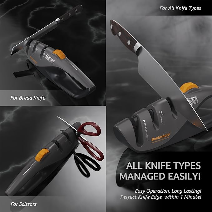5-Angle Adjustable Knife Sharpener (15°-24°) – Effortless Precision for Kitchen, Bread, Serrated Knives & Scissors | Handheld Sharpener with Self-Adapting Fine Slot for Safe, Reliable Sharpening