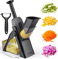 Safe Mandoline Slicer for Kitchen, 5 in 1 Vegetable Chopper, French Fry Cutter For Potatoes, Potato Slicer,Food Chopper,Adjustable Thickness 0.1-8 mm, With Peeler/Cleaning Brush（(BlackKnight)