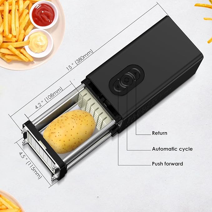 YOTAN Electric French Fry Cutter, French Fry Cutter with 1/2 & 3/8 Inch Blade, Commercial and Household Electric Potato Cutter, Automatic Potato Slicer, Vegetable Cutter, House Warming Gifts (Black)