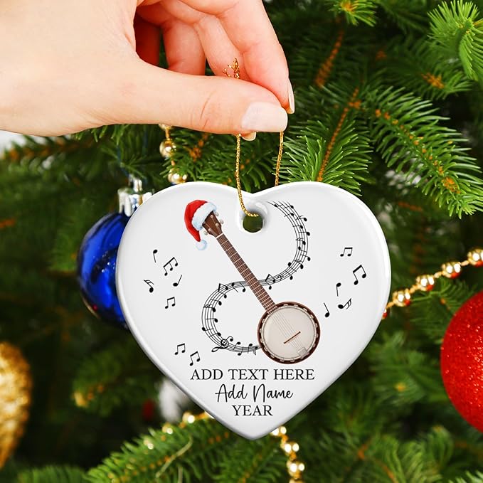 Personalized Banjo Musical Instrument Ceramic Ornaments, Customized Banjo Christmas Ornament with Text Name Year, 2025 Christmas Ornament Gift for Musician/Teacher/Student, Banjoist Keepsake