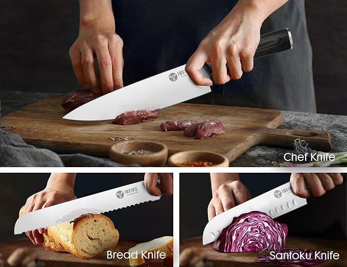 Chef Knife Set Professional - 7-Piece Kitchen knife Set without Block, High Carbon Stainless Steel Japanese-Style Kitchen knives, Full-Tang, Ergonomic Pakkawood Handle for Christmas