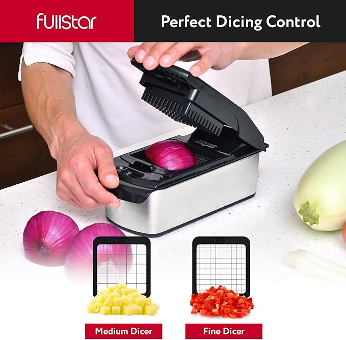 Fullstar The Original Pro Chopper - Vegetable Chopper and Spiralizer, Food Chopper with Container, Fruit Slicer, Kitchen Gadgets & Accessories, Home Essentials (14 in 1, Silver)
