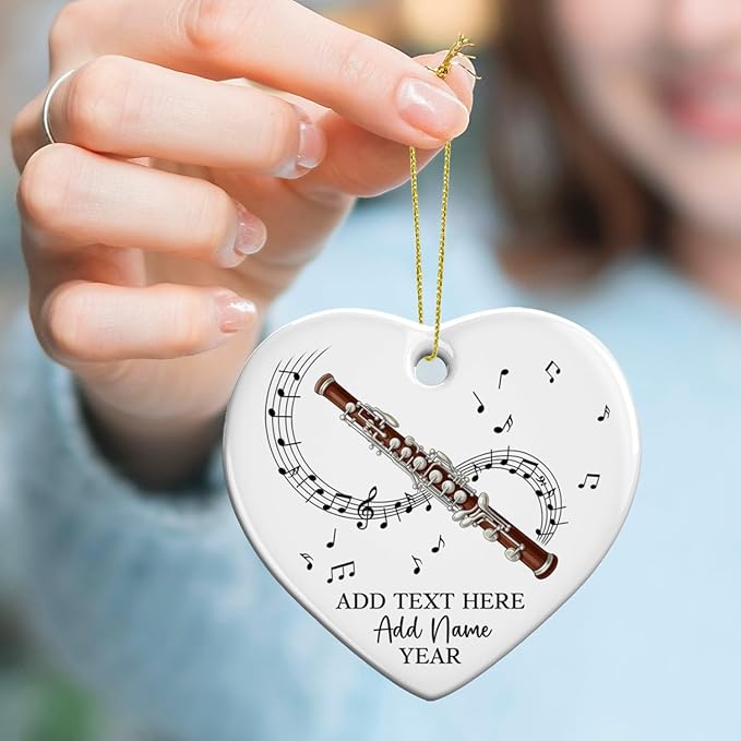 Personalized Oboist Christmas Ceramic Ornament 2025, Custom Text Name & Year Oboe Ornament Gift for Student Friend, Oboe Teacher Christmas Tree Ornaments, Musical Instruments Xmas Decorations